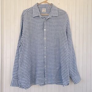 Murano Baird McNutt Men's 100% LINEN Blue White Gingham Plaid Button Down XL